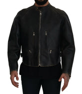 Dolce & Gabbana Black Leather Zipper Biker Coat Jacket -   -  Dolce & Gabbana.
